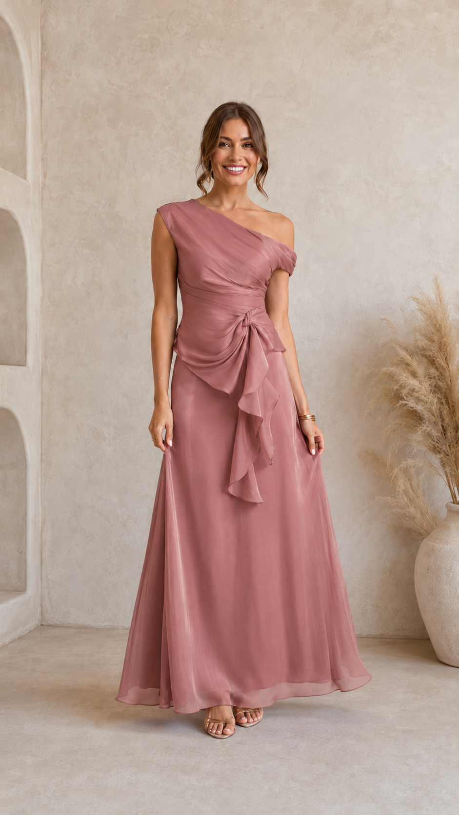 One Shoulder Ruffle Evening Gown