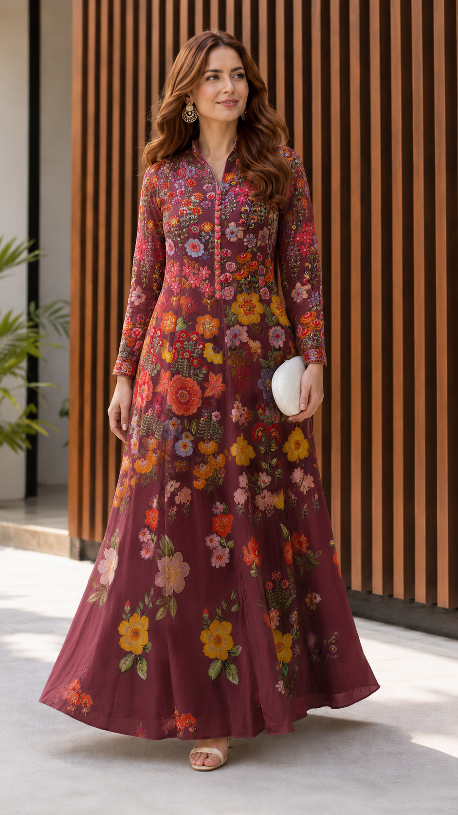 Sage Floral Embroidered Long Sleeve Maxi Dress