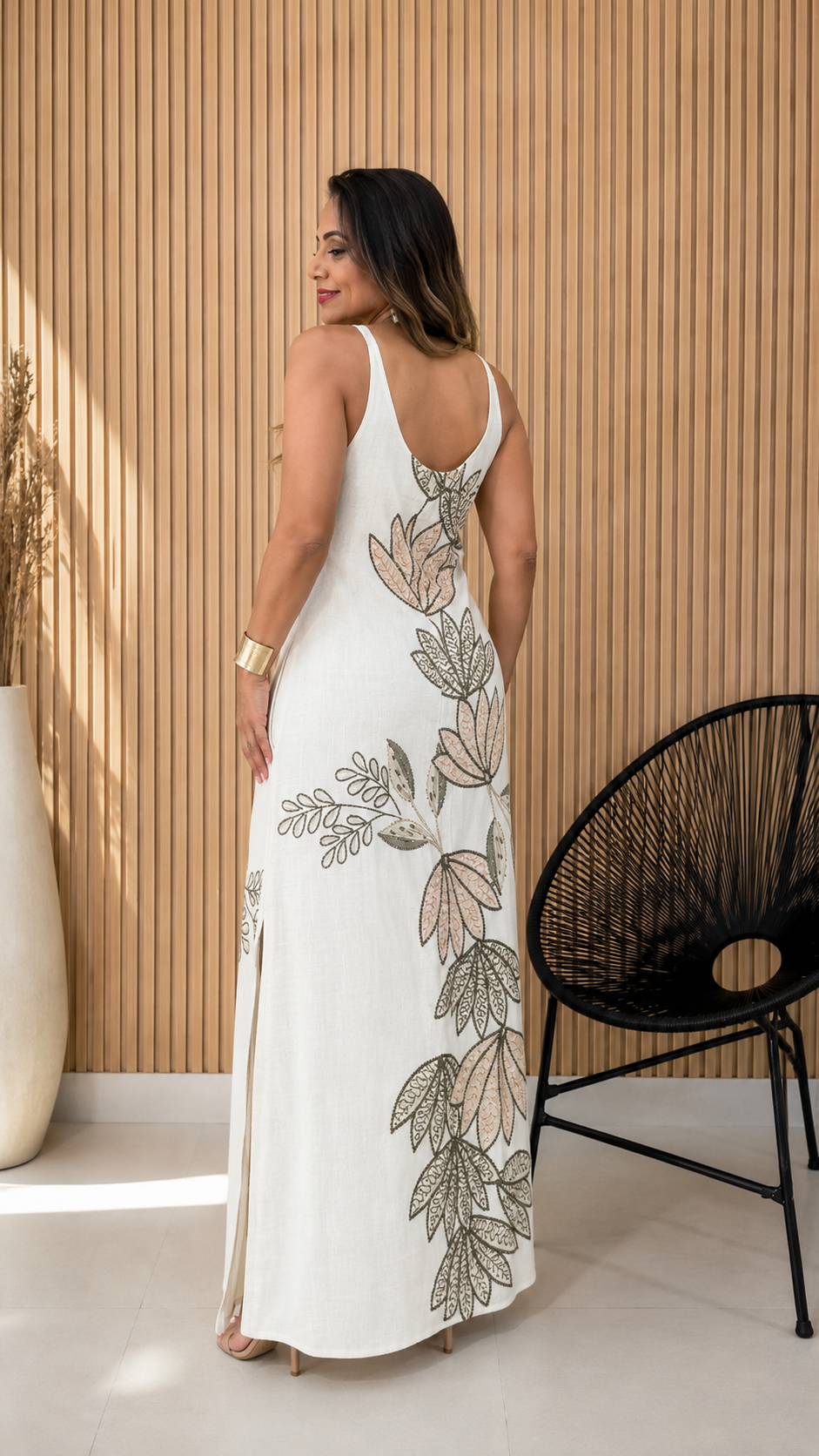 Leaf Embroidered Maxi Dress