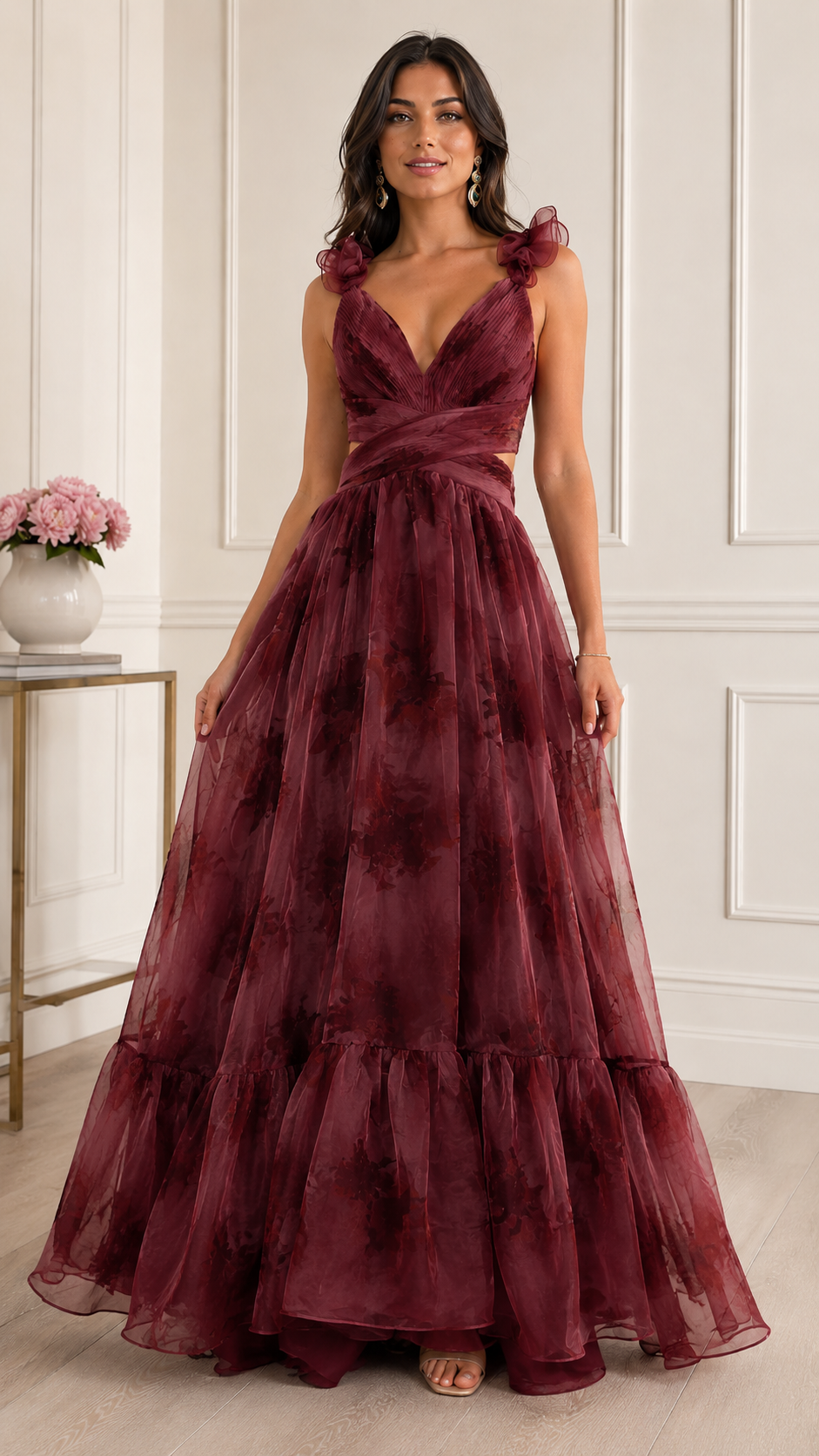 Verdant Romance Ruffle Maxi Dress