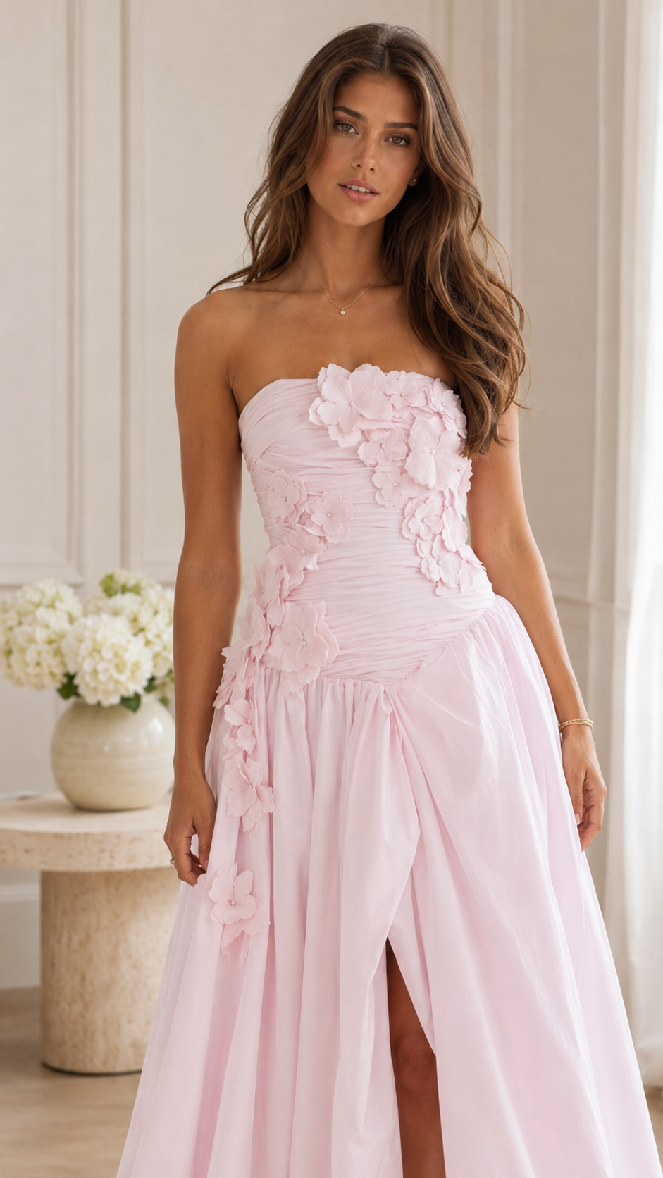 Blush Petal Strapless Ball Gown