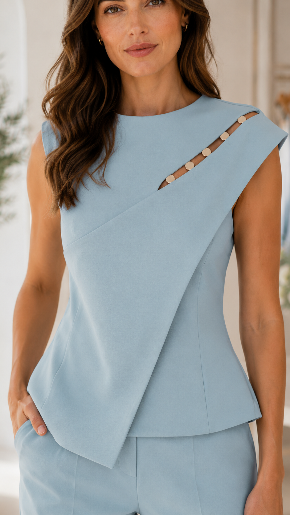 Aurelia Asymmetric Pearl Accent Pants Set