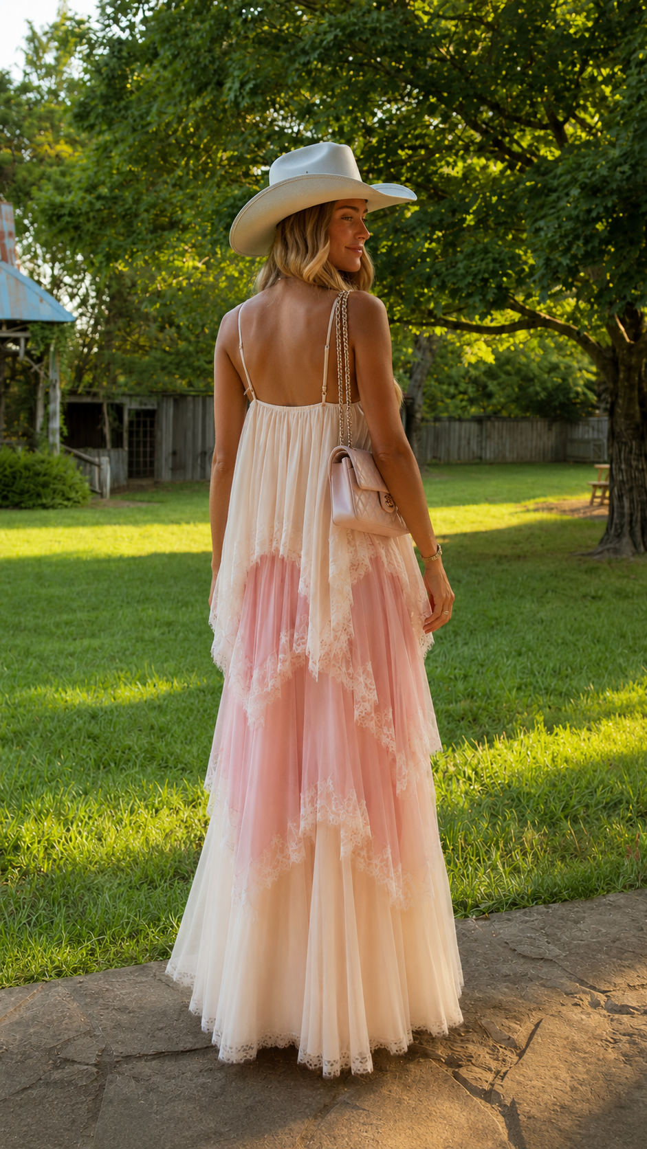 Blush Tiered Tulle Maxi Dress