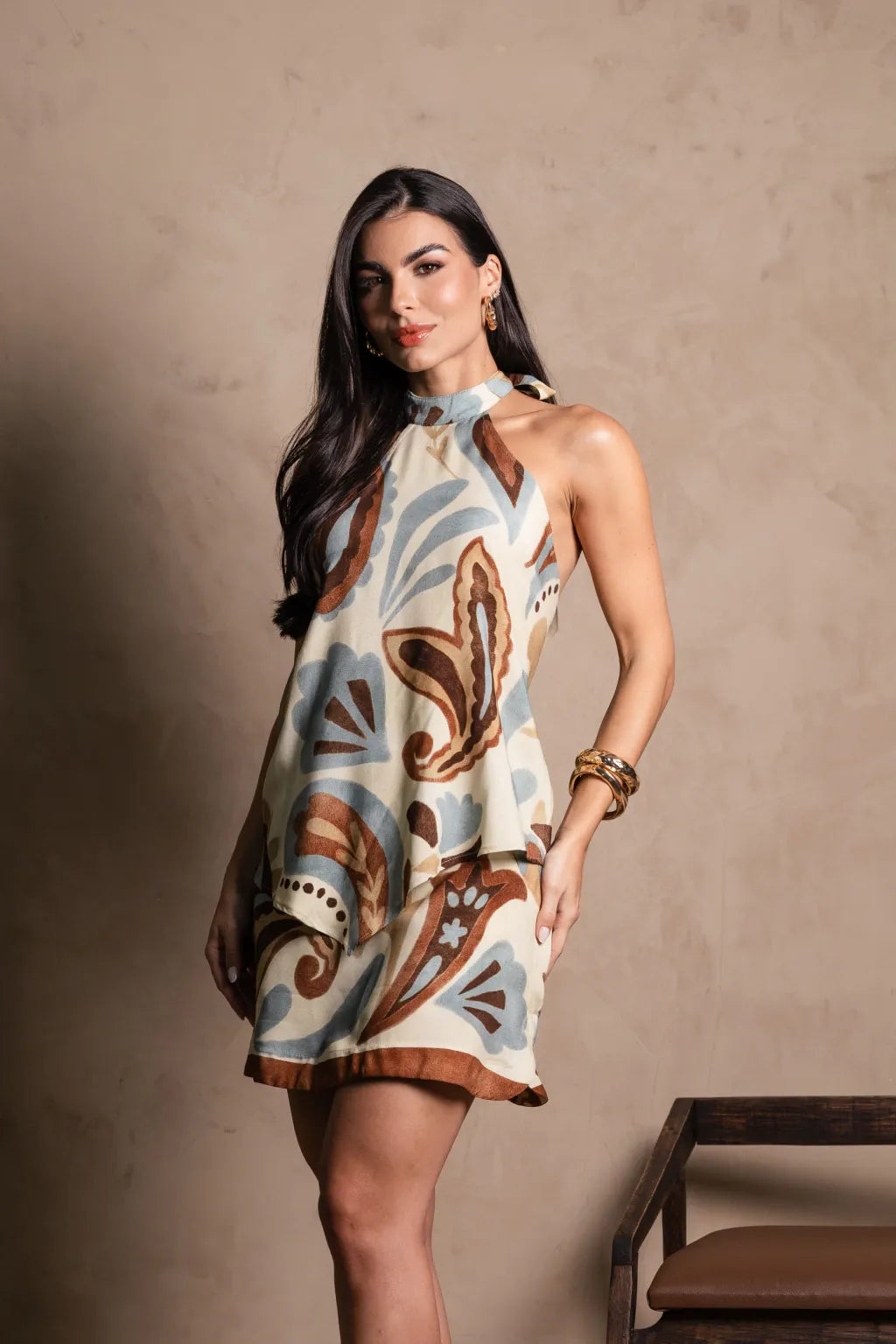 Printed Halter Mini Dress