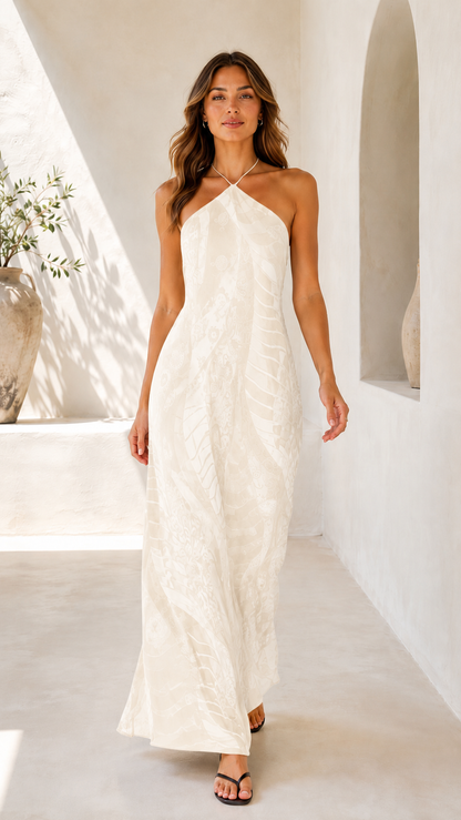 Halter Neck Satin-Look Maxi Dress for Vacation, Wedding Guest & Evening Style