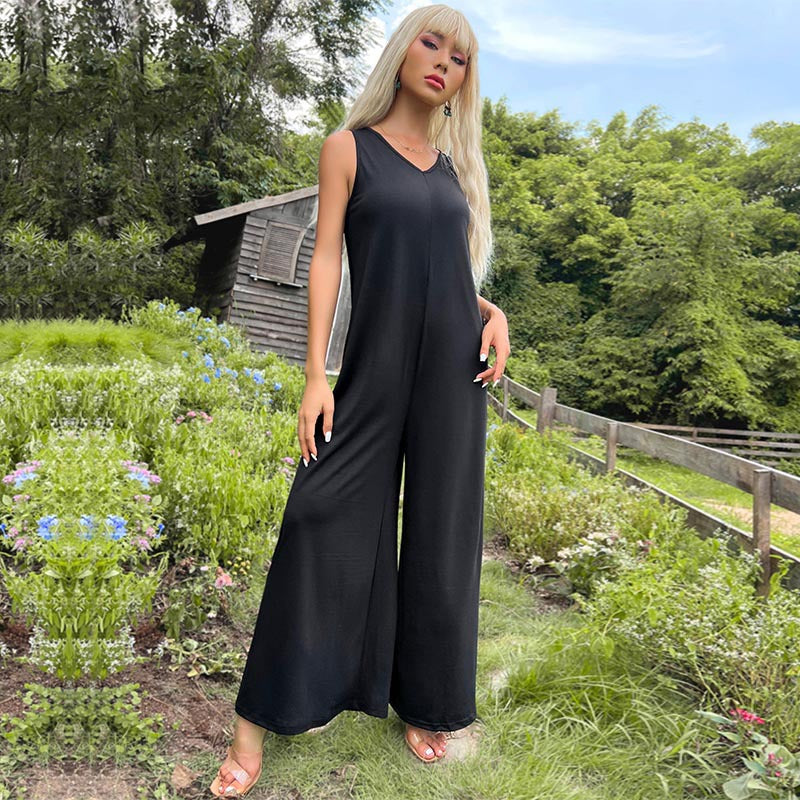 Women's Solid Color Hollow Wide Leg Jumpsuit Women