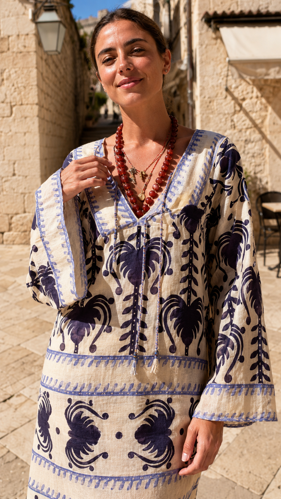 Mediterranean Print Midi Dress