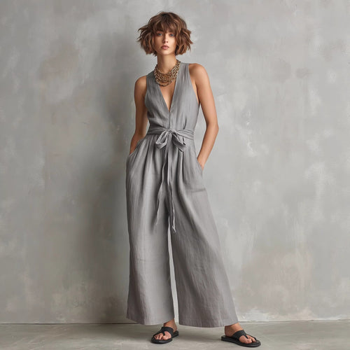 Elegant Commuter V-Neck Jumpsuit For Women
