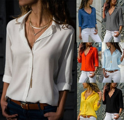 Long sleeve ladies lapel button shirt