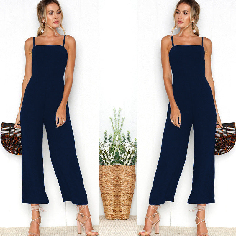 Sexy suspenders wrapped chest zipper jumpsuit women