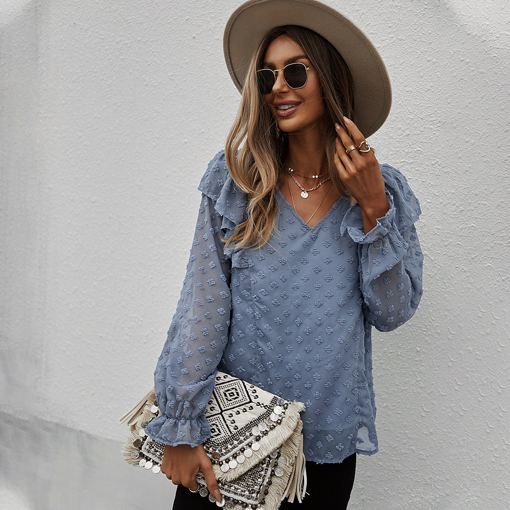Summer Solid Color V-Neck T-Shirt Women