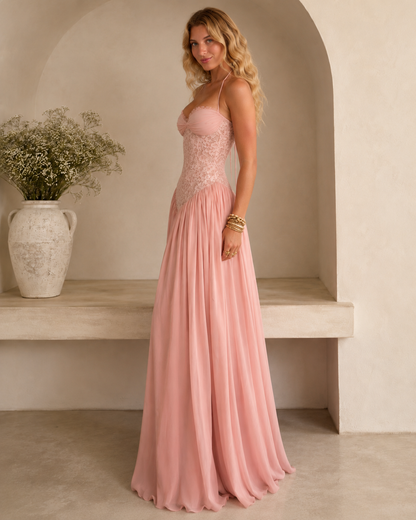 Blush Lace Halter Maxi Dress