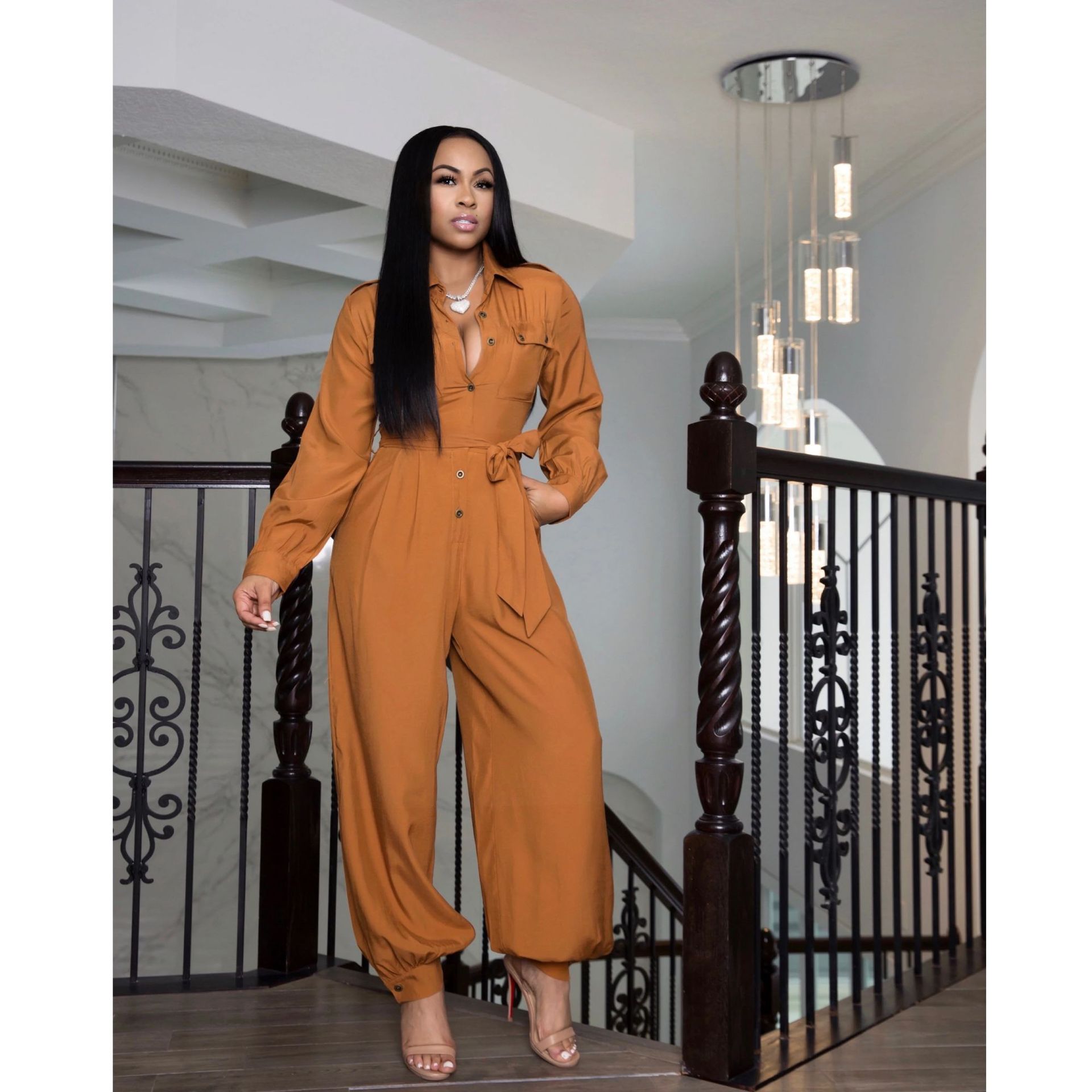 Solid Color Loose Jumpsuit Women