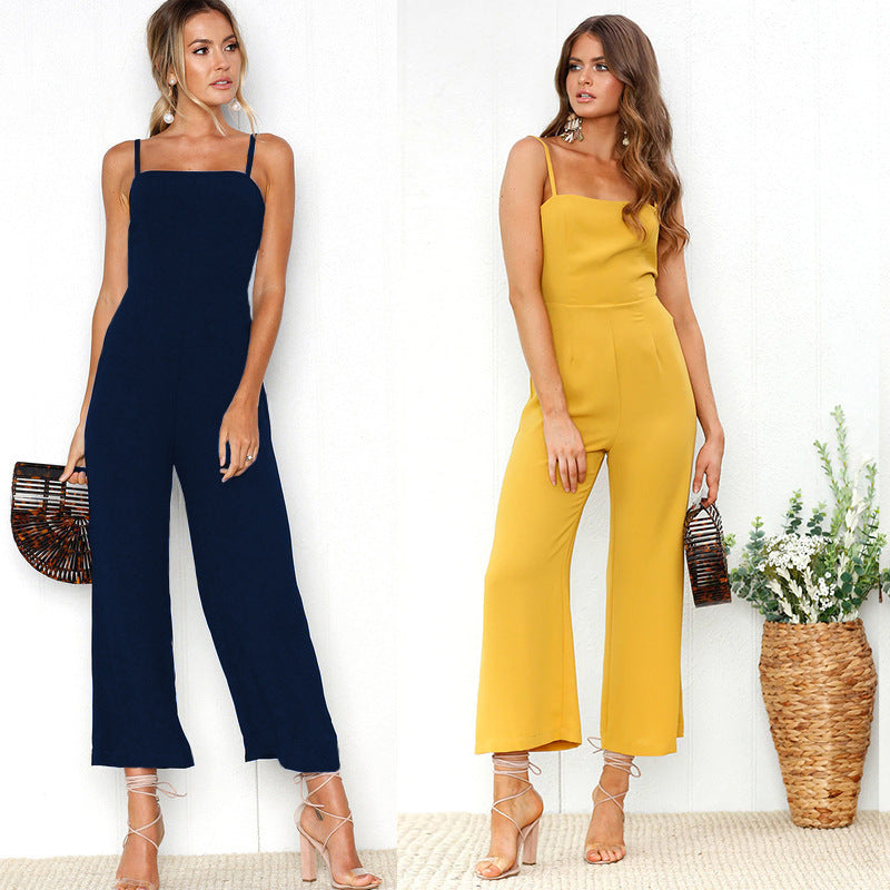 Sexy suspenders wrapped chest zipper jumpsuit women