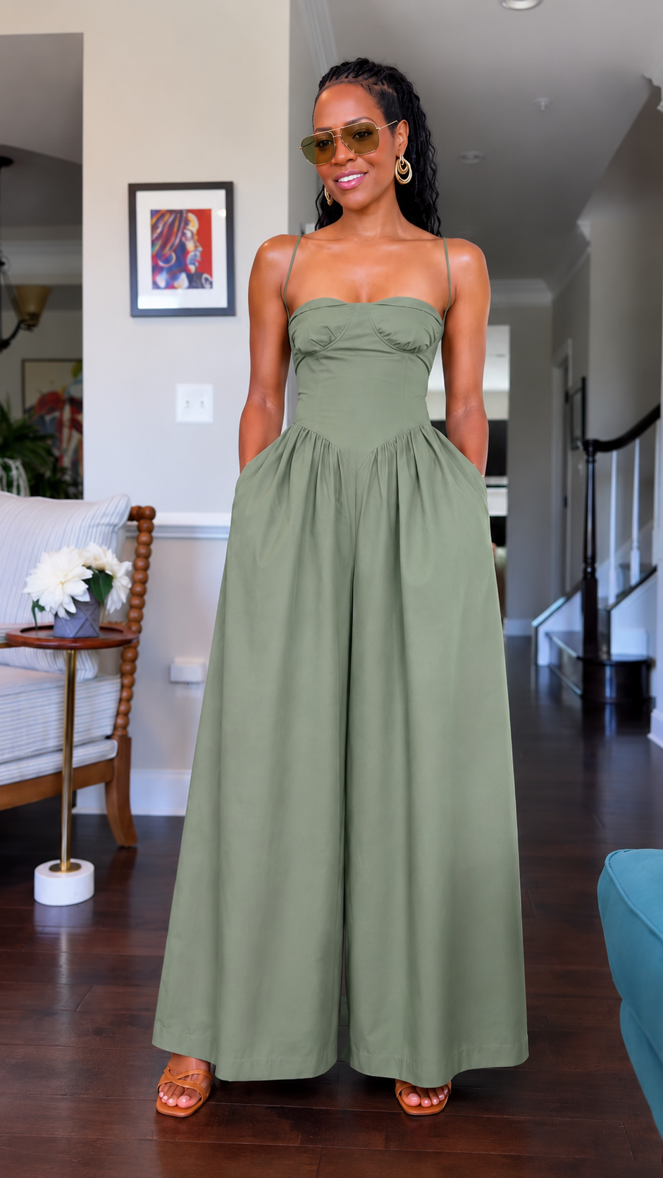 Rust Brown Corset Wide-Leg Jumpsuit
