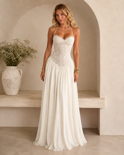 Blush Lace Halter Maxi Dress