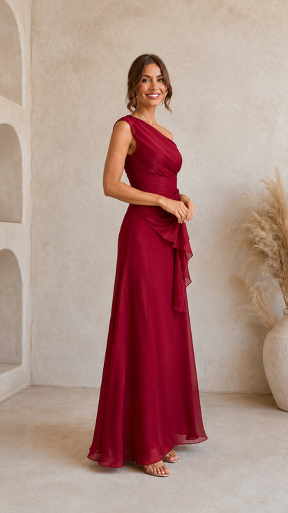 One Shoulder Ruffle Evening Gown