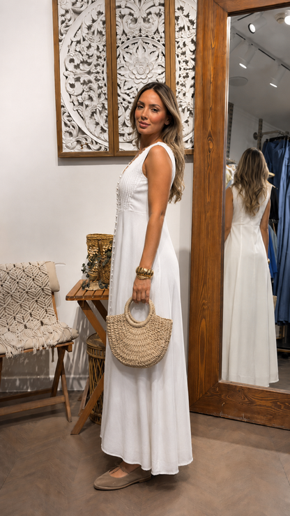 White Button Front Maxi Dress