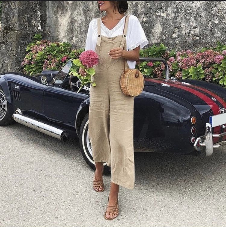 Spring and Autumn Strap Pocket Casual Jumpsuit Women