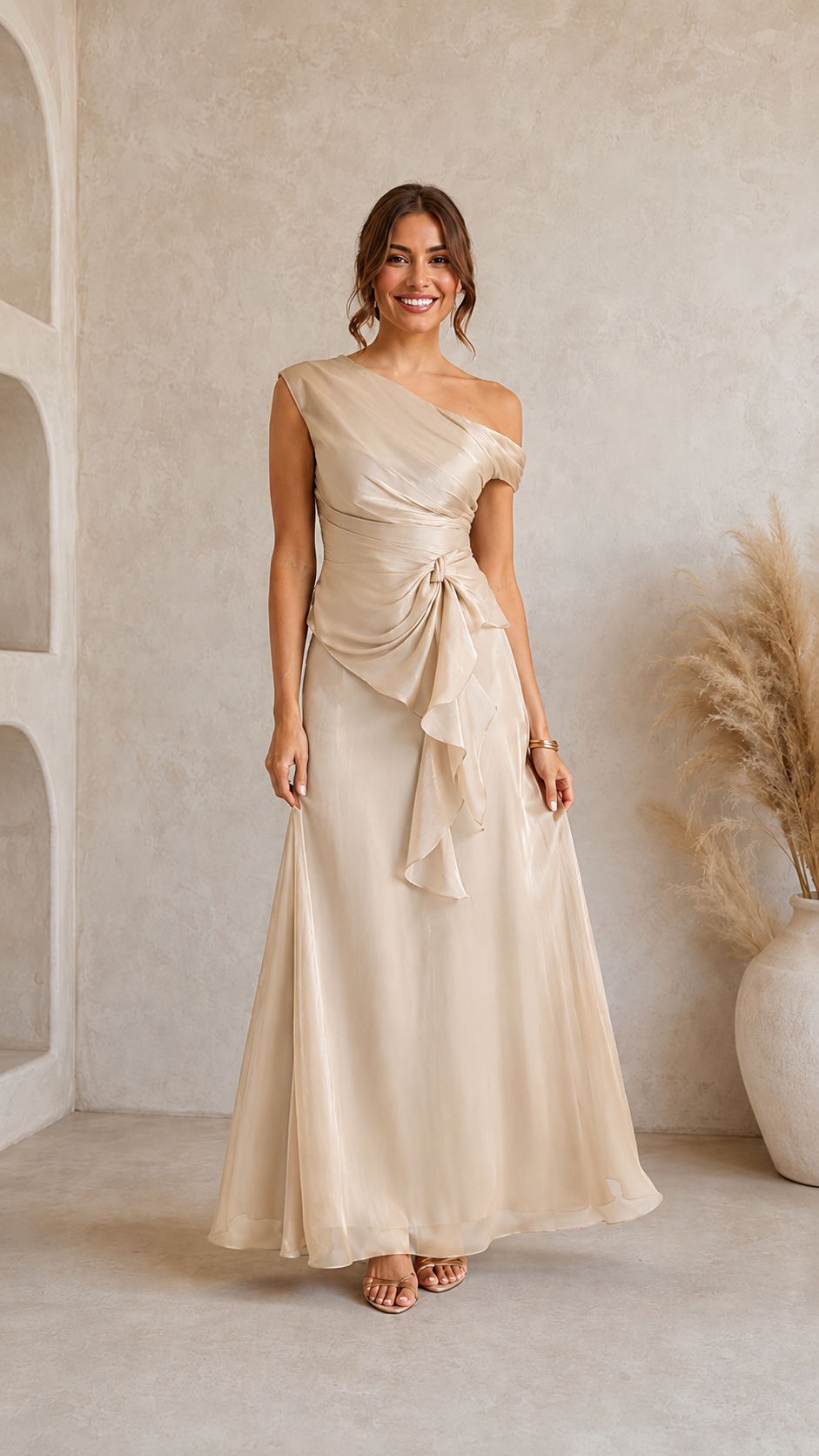 One Shoulder Ruffle Evening Gown
