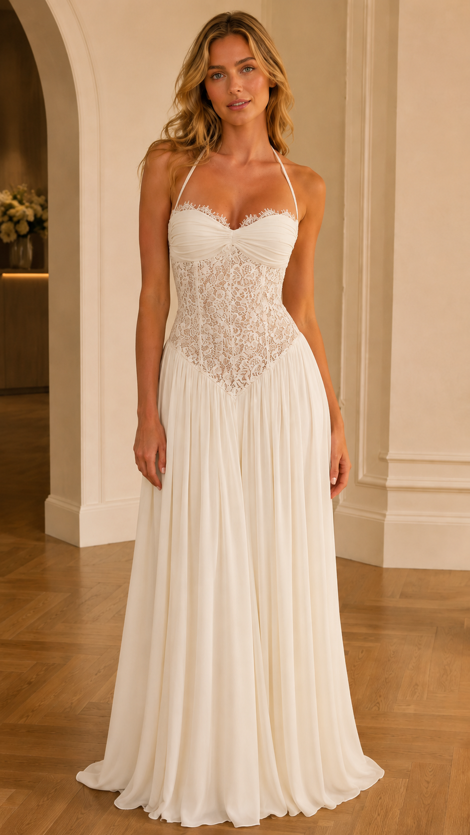 Sage Lace Halter Maxi Dress