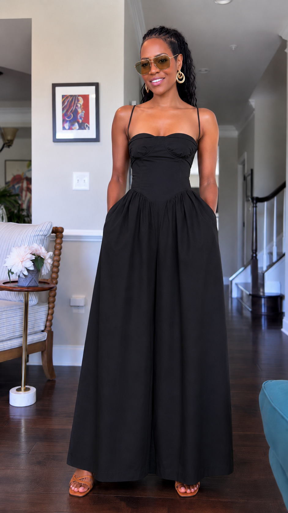 Rust Brown Corset Wide-Leg Jumpsuit