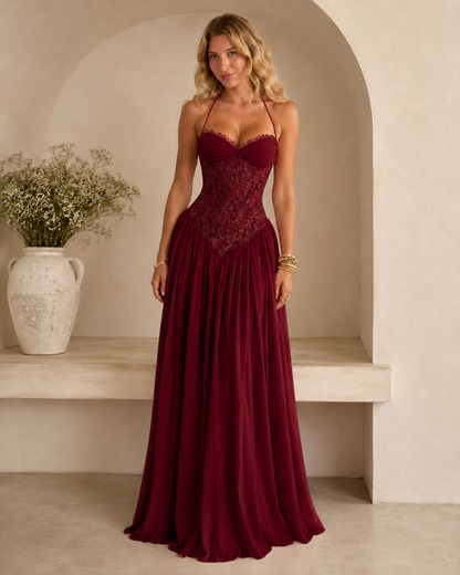 Blush Lace Halter Maxi Dress