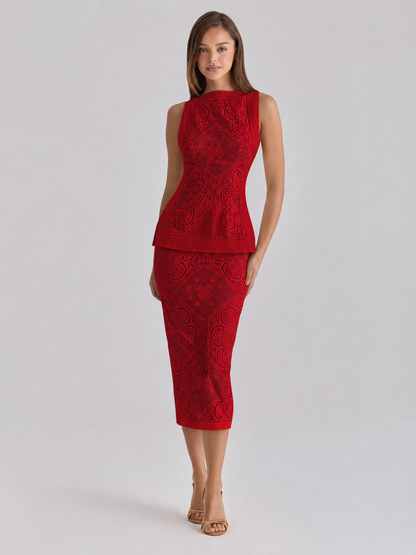 Cecilia Luxe Lace Peplum Midi Set