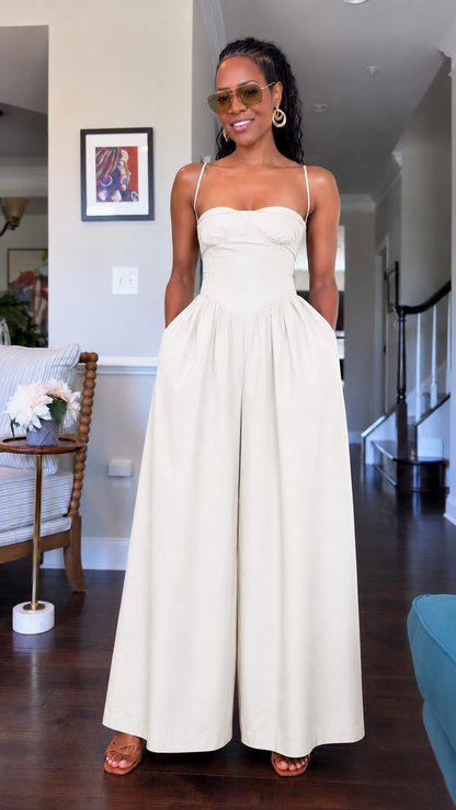 Rust Brown Corset Wide-Leg Jumpsuit