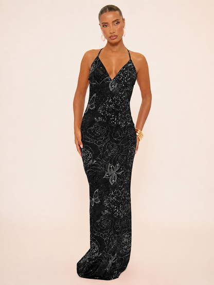 Sunset Bloom Backless Maxi Dress