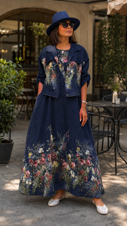 Cobalt Blue Floral Jacket & Maxi Dress Set