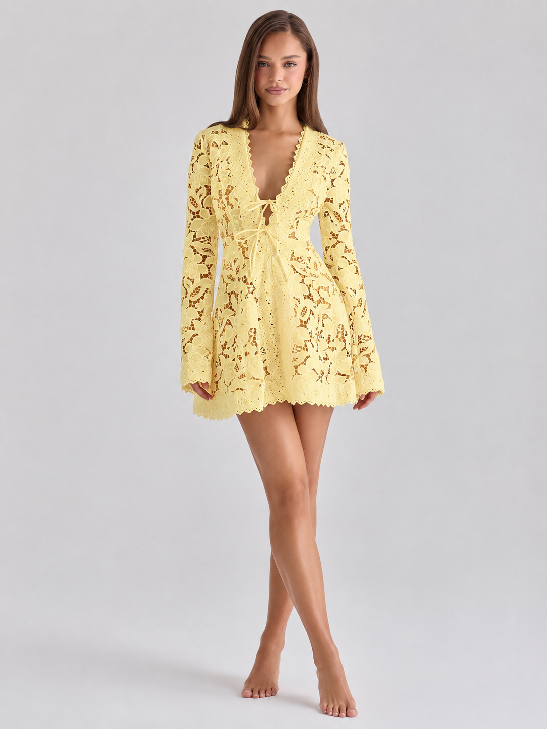 Bianca Lace-Up Floral Lace Mini Dress