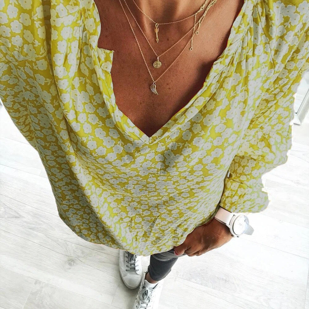 Printed Loose Long-sleeved Shirt Top T-shirt Women