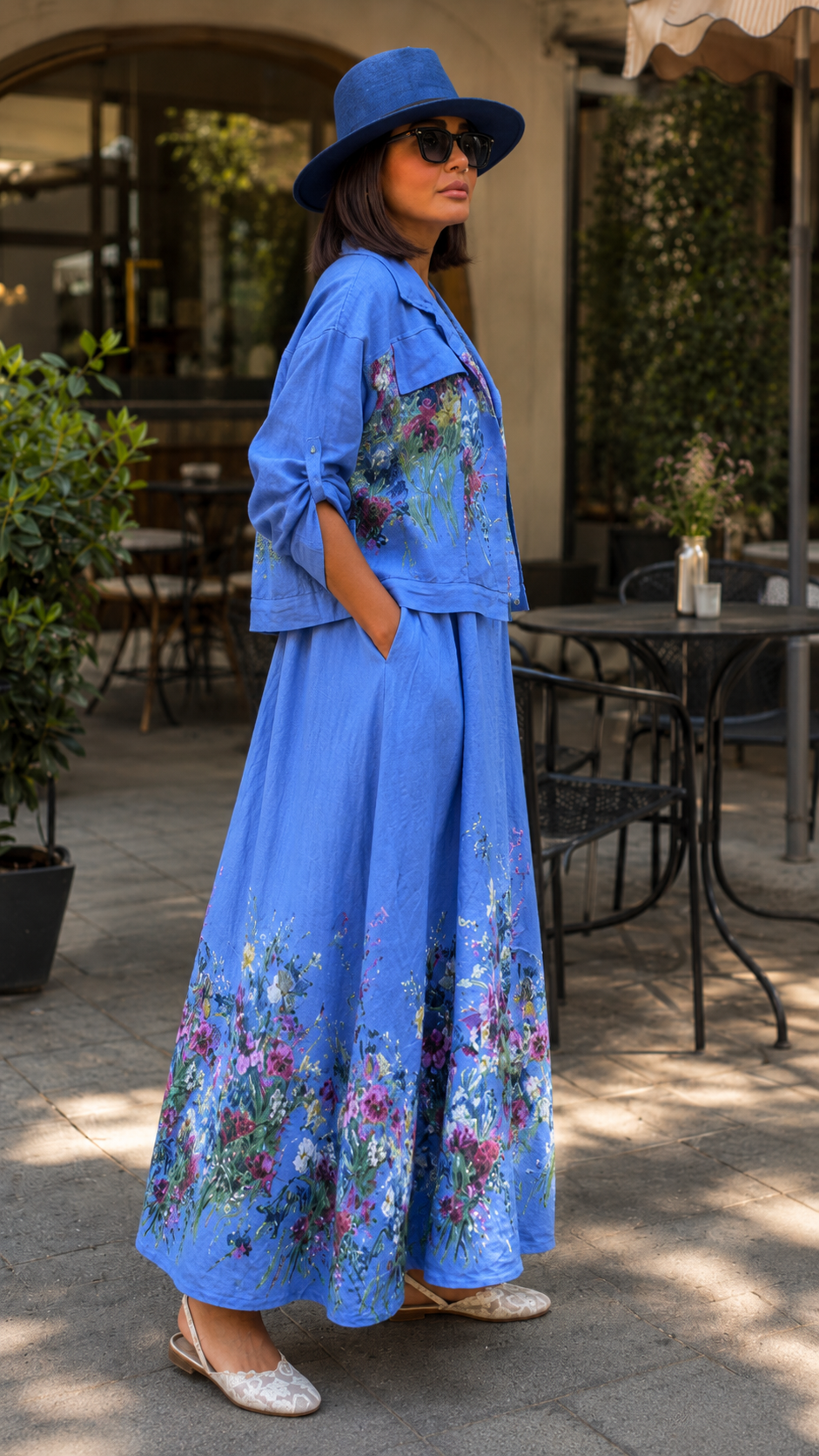 Cobalt Blue Floral Jacket & Maxi Dress Set