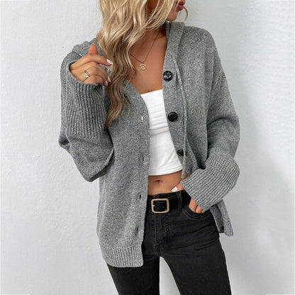 Ins Single-breasted Hooded Sweater Women's Solid Color Cardigan Coat Clothing