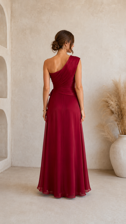 One Shoulder Ruffle Evening Gown