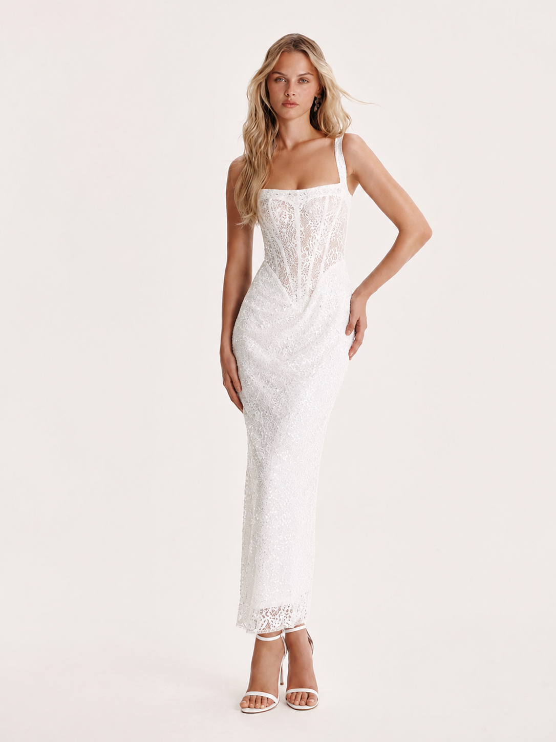 Midnight Stardust Lace Corset Midi Dress