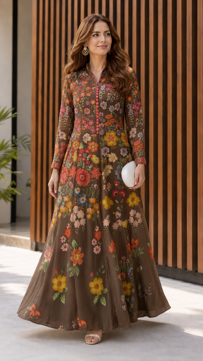 Sage Floral Embroidered Long Sleeve Maxi Dress
