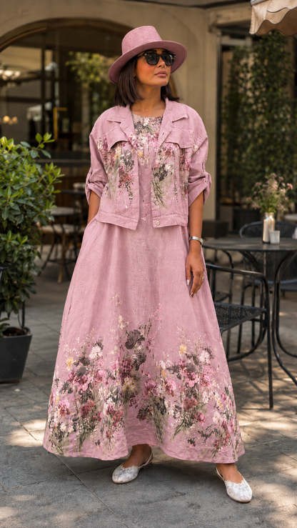 Cobalt Blue Floral Jacket & Maxi Dress Set