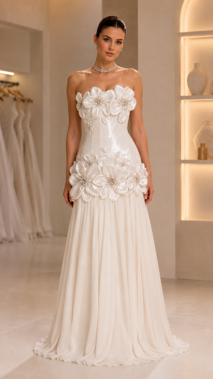 Floral Strapless Gown