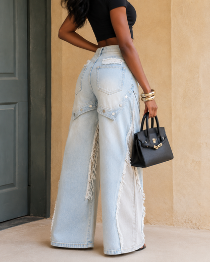 Distressed Patchwork Wide-Leg Jeans