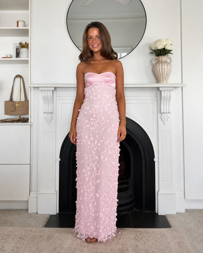 Floral Appliqué Strapless Maxi Dress