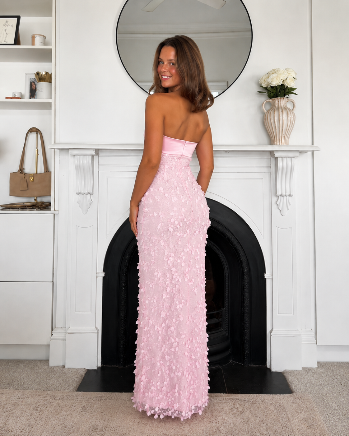 Floral Appliqué Strapless Maxi Dress