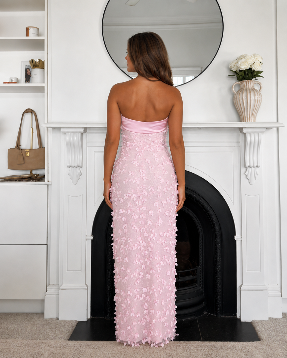 Floral Appliqué Strapless Maxi Dress