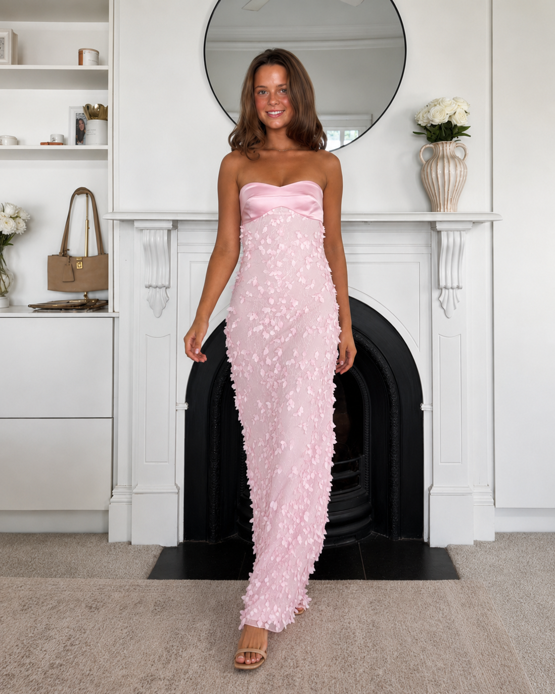 Floral Appliqué Strapless Maxi Dress