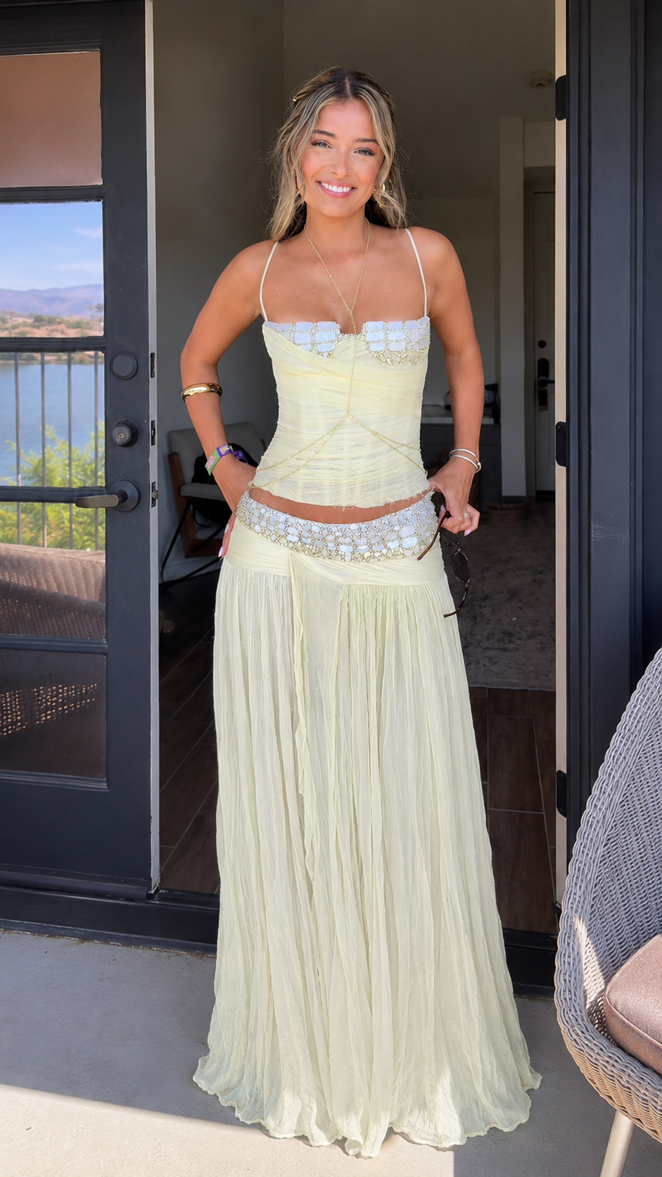 Embellished Corset Maxi Dress Set