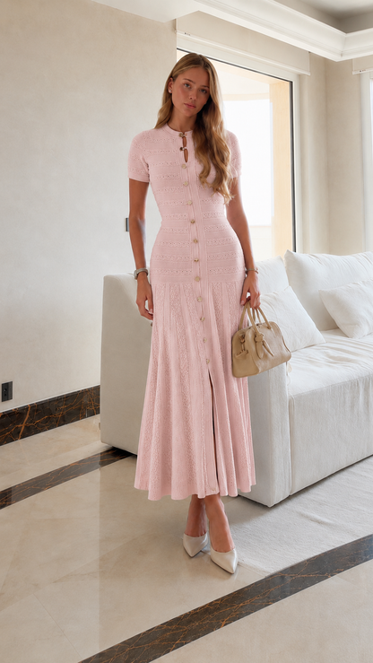 Elegant Knit Button Maxi Dress