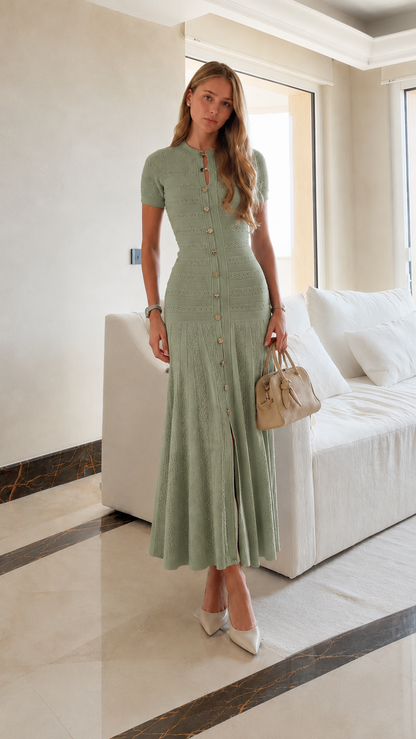Elegant Knit Button Maxi Dress