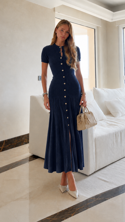 Elegant Knit Button Maxi Dress