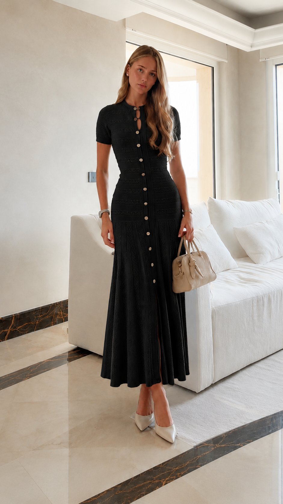 Elegant Knit Button Maxi Dress